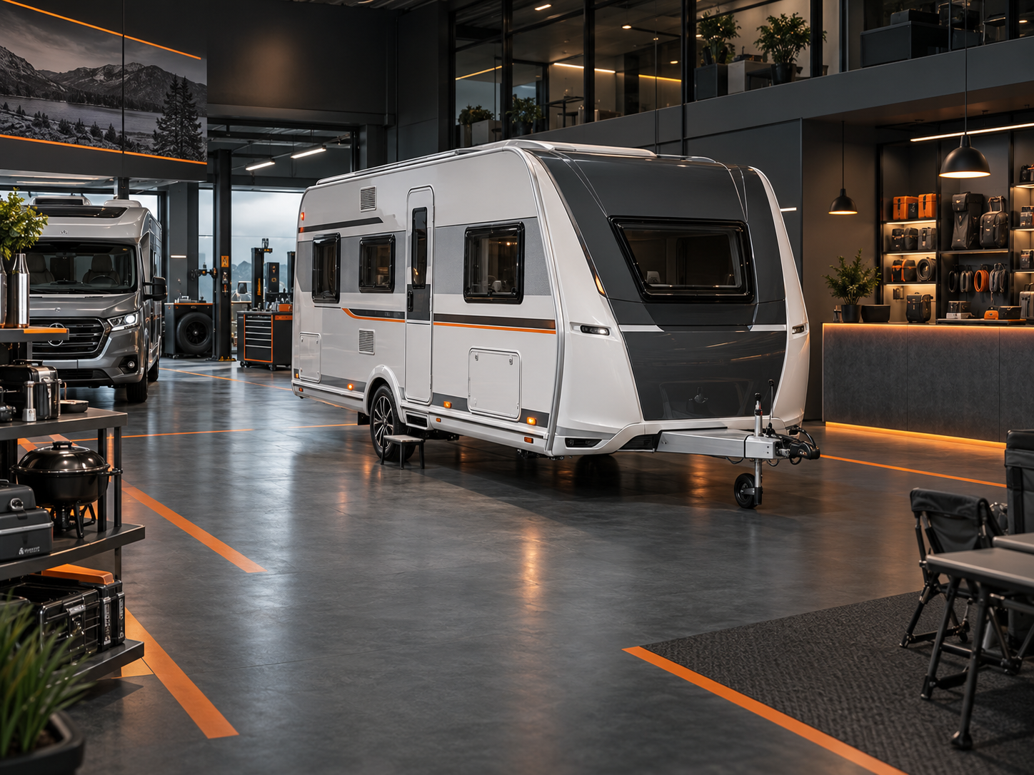Camper in een kampeeromgeving