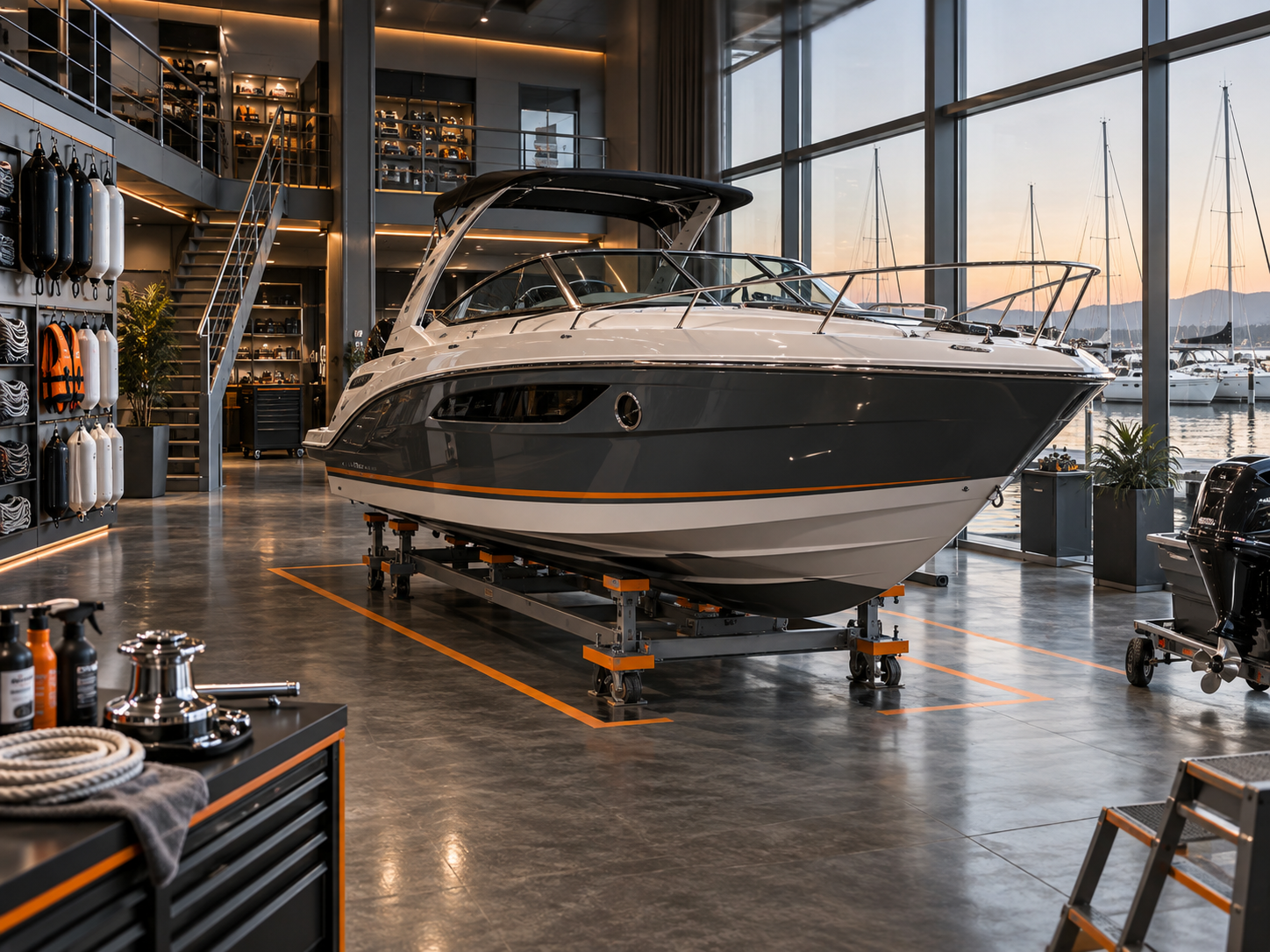 Motorboot in een jachthaven